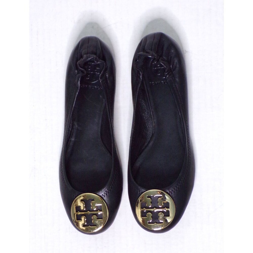 πTORY BURCH Claire Ballet Flats Shoes Logo Black 7 - Picture 9 of 16
